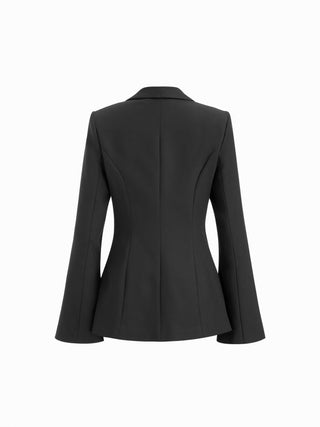 Notched Collar Bell Sleeve Button Blazer