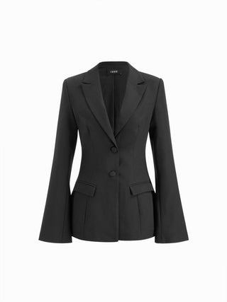 Notched Collar Bell Sleeve Button Blazer