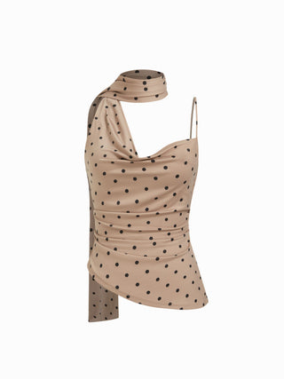 Halter Neckline Ruched Cami Top With Scarf