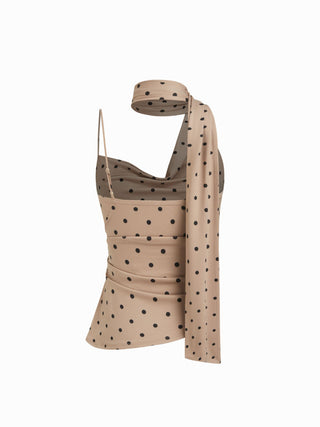 Halter Neckline Ruched Cami Top With Scarf