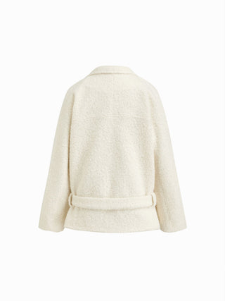 Wool-look Stand Collar Long Sleeve Jacket With Belt