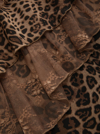 Chiffon High Rise Leopard Print Layered Maxi Skirt
