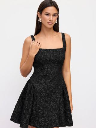 Jacquard U-neckline Floral Backless Bowknot Mini Dress