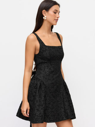Jacquard U-neckline Floral Backless Bowknot Mini Dress