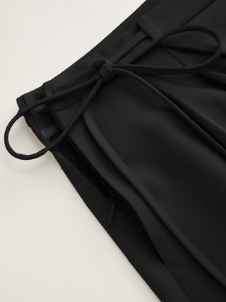 Mid Rise Tie Side Knotted Pleated Wide Leg Trousers