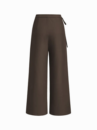 Mid Rise Tie Side Knotted Pleated Wide Leg Trousers