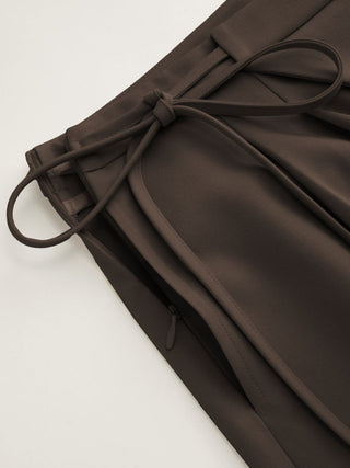 Mid Rise Tie Side Knotted Pleated Wide Leg Trousers