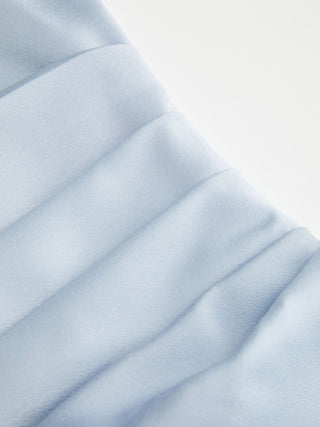 Satin Boat Neck Pleated Asymmetrical Sleeve Maxi Dress