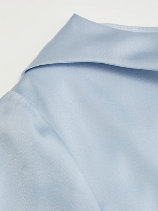 Satin Boat Neck Pleated Asymmetrical Sleeve Maxi Dress