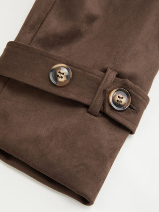 Suede Collar Double Breasted Trench Coat With Belt