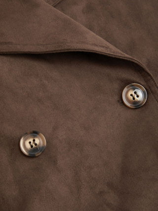 Suede Collar Double Breasted Trench Coat With Belt