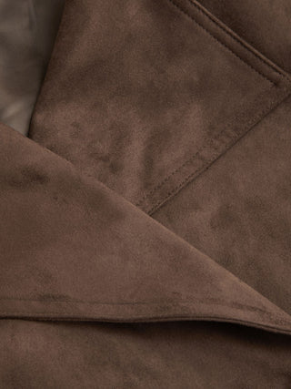 Suede Collar Double Breasted Trench Coat With Belt