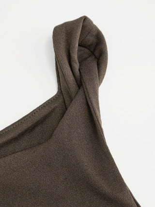 Knit Fabric Boat Neck Ruched Asymmetrical Hem Wide Leg Jumpsuit For Daily Casual Work
