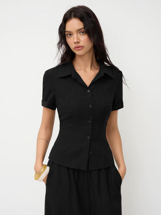 Polo Collar Texture Button Up Shirt
