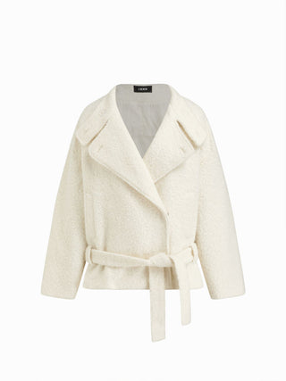 Wool-look Stand Collar Long Sleeve Jacket With Belt