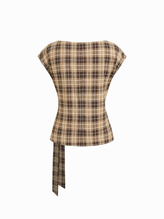 Woven Boat Neck Stripe Knotted Oversized Top For Work