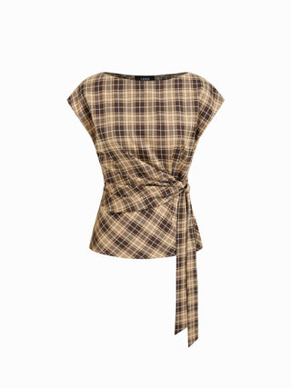 Woven Boat Neck Stripe Knotted Oversized Top For Work