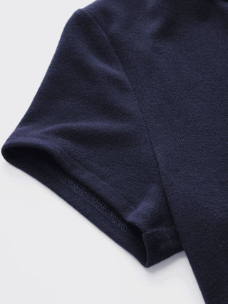 Round Neckline Solid Button Short Sleeve Top