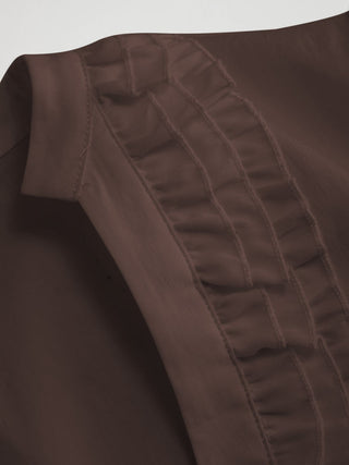 Cotton-blend V-neck Lettuce Trim Short Sleeve Blouse