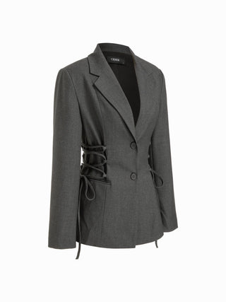 Notch Collar Size Tie Button Oversized Blazer
