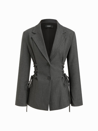 Notch Collar Size Tie Button Oversized Blazer
