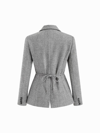 Notched Collar Tie Back Split Button Blazer