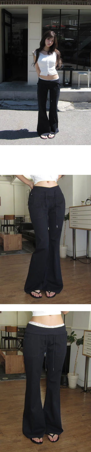 Two-way V-cut, slim waist, wide waist, semi Flared - 4 colors