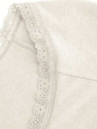 Thermal Cotton-blend V-neck Long Sleeve Lace Trim Ruched Tee