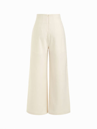 High Rise Metal Button Pleated Wide Leg Trousers