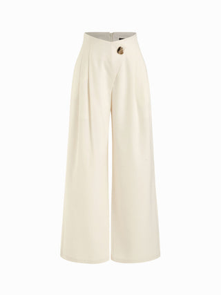 High Rise Metal Button Pleated Wide Leg Trousers