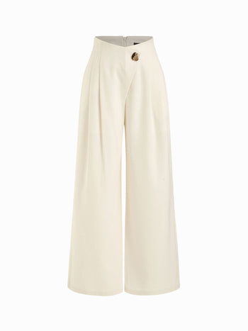 High Rise Metal Button Pleated Wide Leg Trousers