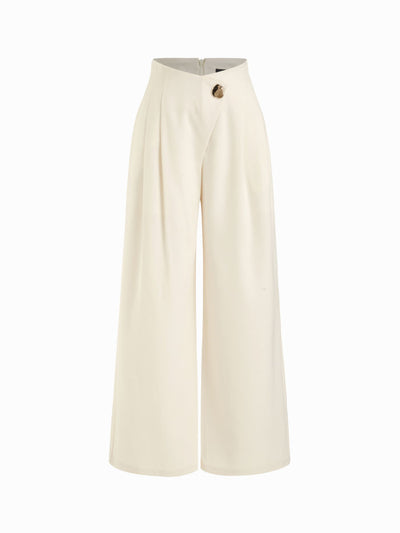High Rise Metal Button Pleated Wide Leg Trousers