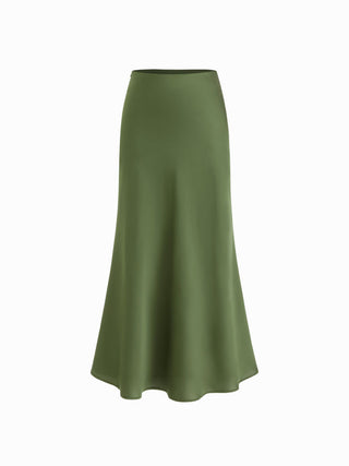 Satin Mid Rise Ruffle Maxi Skirt