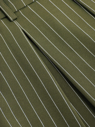 Mid Rise Stripe Pleated Wide Leg Trousers