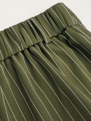 Mid Rise Stripe Pleated Wide Leg Trousers