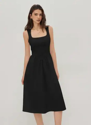 Wedding Wedding Guest Dress wedding guest wedding special occasion dresses Woven Linen-blend Square Neck Ruffle Midi Dress For Vacation