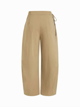 Woven Cotton-blend Low Rise Tie Side Barrel-leg Trousers For Daily Casual