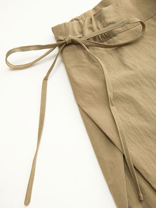 Woven Cotton-blend Low Rise Tie Side Barrel-leg Trousers For Daily Casual