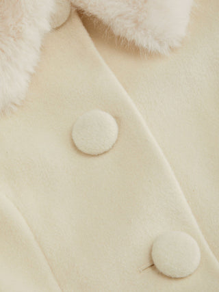 Wool-look Collar Faux Fur Trim Long Sleeve Button Jacket