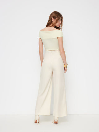 High Rise Metal Button Pleated Wide Leg Trousers