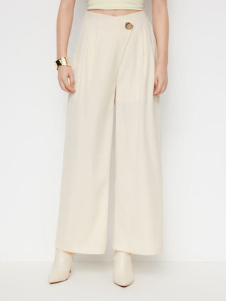 High Rise Metal Button Pleated Wide Leg Trousers
