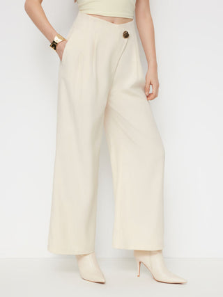 High Rise Metal Button Pleated Wide Leg Trousers