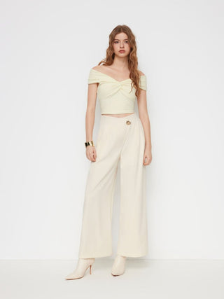 High Rise Metal Button Pleated Wide Leg Trousers