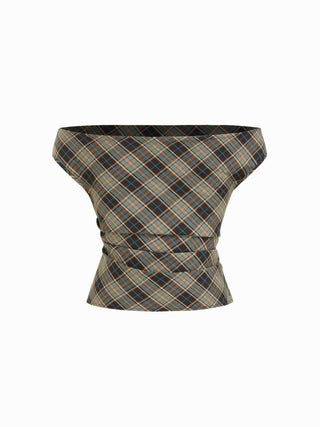 Off-shoulder Tartan Ruched Crop Top