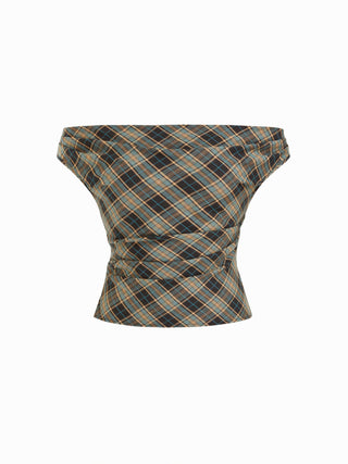 Off-shoulder Tartan Ruched Crop Top