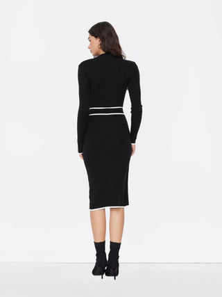 Turtleneck Belted Bowknot Knitted Maxi Dress