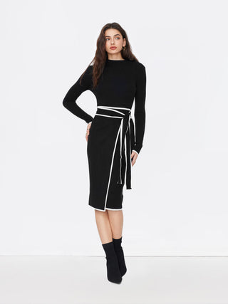 Turtleneck Belted Bowknot Knitted Maxi Dress