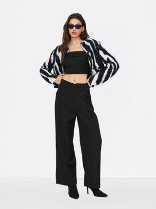 Two Piece Sets Woven Solid Shirred Tube Top & High Waist Pants Set For Daily Casual Exhibition Coffee Shop