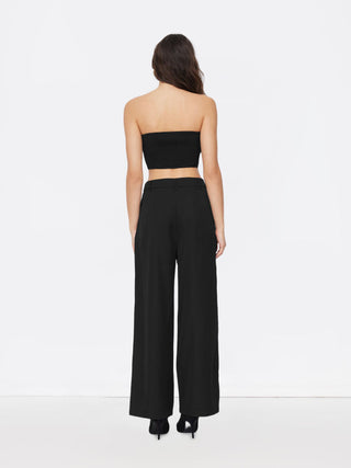 Two Piece Sets Woven Solid Shirred Tube Top & High Waist Pants Set For Daily Casual Exhibition Coffee Shop