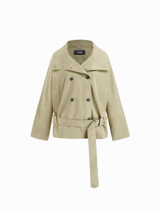 Multi-way Cotton Funnel Neck Double Breasted Oversized Windbreaker With Belt
